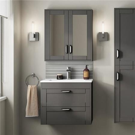 600mm Basin Vanity Unit - Grey Double Drawer - Nottingham Range