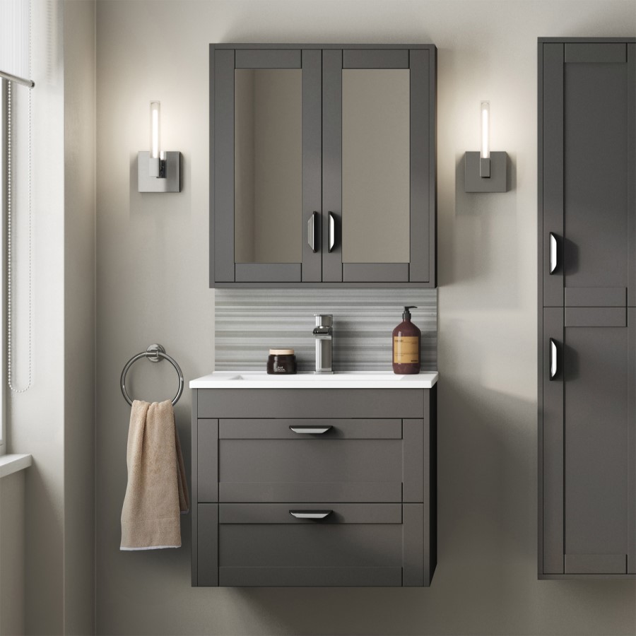 600mm Traditional Wall Hung 2 Drawer Vanity Unit with Basin Grey - Nottingham