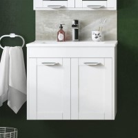 600mm Wall Hung Basin Vanity Unit - White Double Door Modern Handles - Nottingham Range