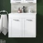 600mm Wall Hung Basin Vanity Unit - White Double Door Modern Handles - Nottingham Range
