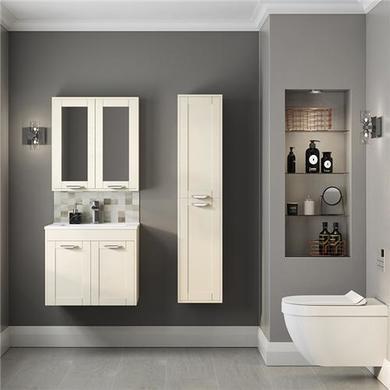 600mm Wall Hung Basin Vanity Unit - Ivory Double Door Modern Handles - Nottingham Range