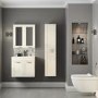 600mm Wall Hung Basin Vanity Unit - Ivory Double Door Modern Handles - Nottingham Range