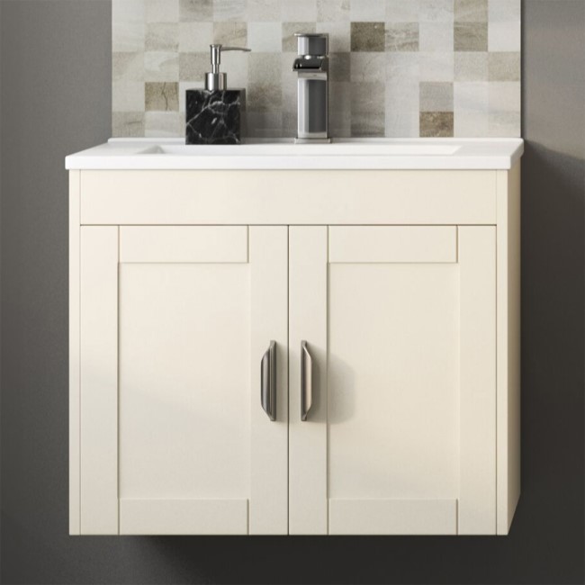 600mm Wall Hung Traditional Vanity Basin Unit 2 Door Ivory