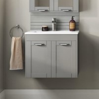 Nottingham 600mm Wall Hung Basin Vanity Unit Grey Double Door Modern Handle