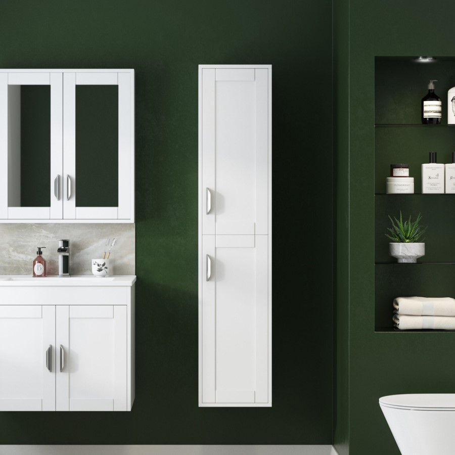 Nottingham 1400mm White Wall Hung Tall Boy Unit - Modern Handles