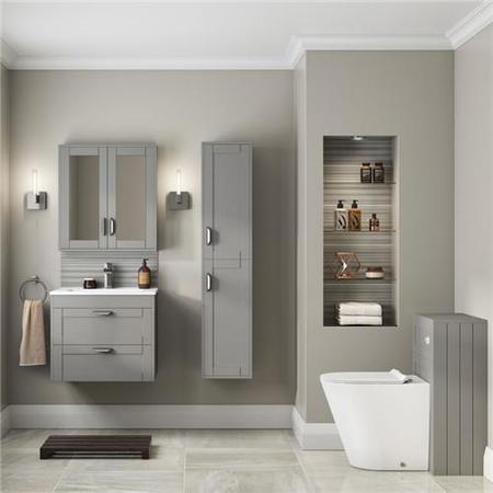 Nottingham 1400mm Wall Hung Storage Unit Grey Tall Boy Cabinet Modern Handles