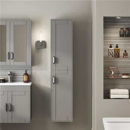 Nottingham 1400mm Wall Hung Storage Unit Grey Tall Boy Cabinet Modern Handles