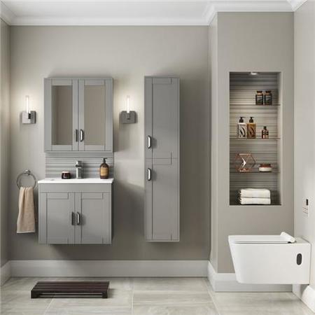 Nottingham 1400mm Wall Hung Storage Unit Grey Tall Boy Cabinet Modern Handles