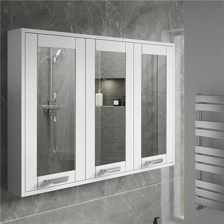 Nottingham White 900mm 3 Door Mirror Cabinet-Modern Door Handle