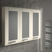 900mm Wall Hung Mirrored Cabinet - Ivory 3 Door Modern Handle - Nottingham Range