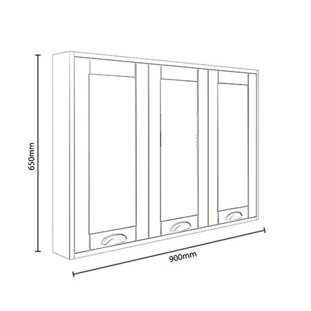 900mm Wall Hung Mirrored Cabinet - Ivory 3 Door Modern Handle - Nottingham Range