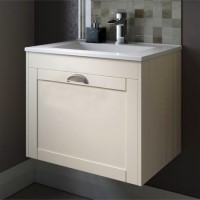 600mm Wall Hung Vanity Basin Unit - Single Drawer - Traditional Handle - Nottingham Range