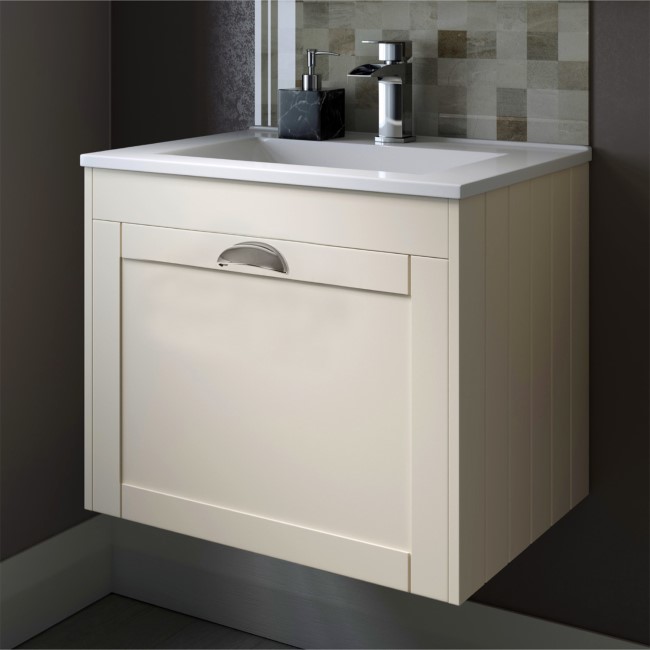600mm Wall Hung Vanity Basin Unit Single Drawer Traditional Handle