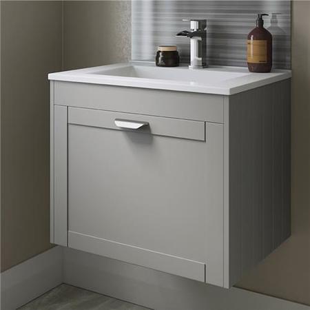 Nottingham Grey 600 Single Drawer Wall Hung Vanity Unit 	