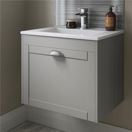 600mm Wall Hung Basin Vanity Unit Grey Single Drawer