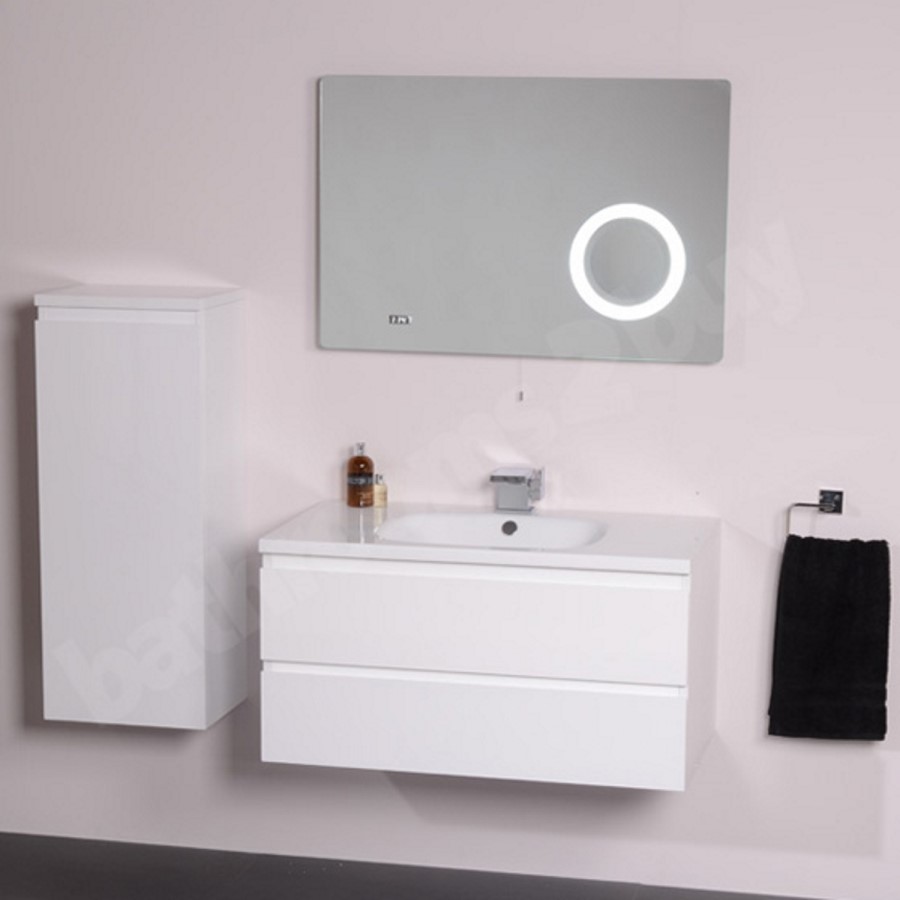 900mm Wall Hung Vanity Unit with Basin - White Single Drawer - Barcelona Range