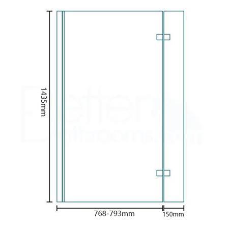 L-Shaped Hinged Bath Shower Screen - H1435 x W793mm