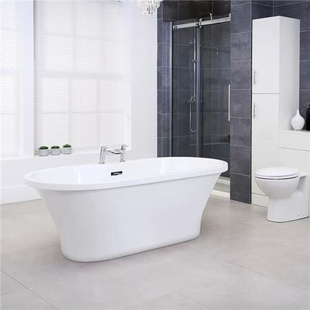 Venice 1670 x 730mm Double Ended Luxury Freestanding Bath with Waste and Voss Deck Mounted Tap