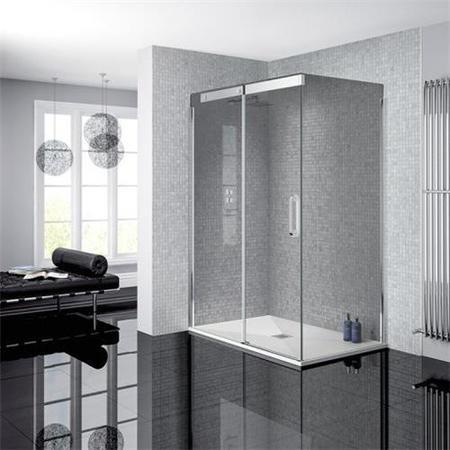 Neptune 900 x 1200 Smoked Glass Sliding Door Left Hand Shower Enclosure and Ultra Slim Silhouette Shower Tray and Waste