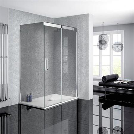 Neptune 900 x 1200 Smoked Glass Sliding Door Right Hand Shower Enclosure and Ultra Slim Silhouette Shower Tray and Waste 