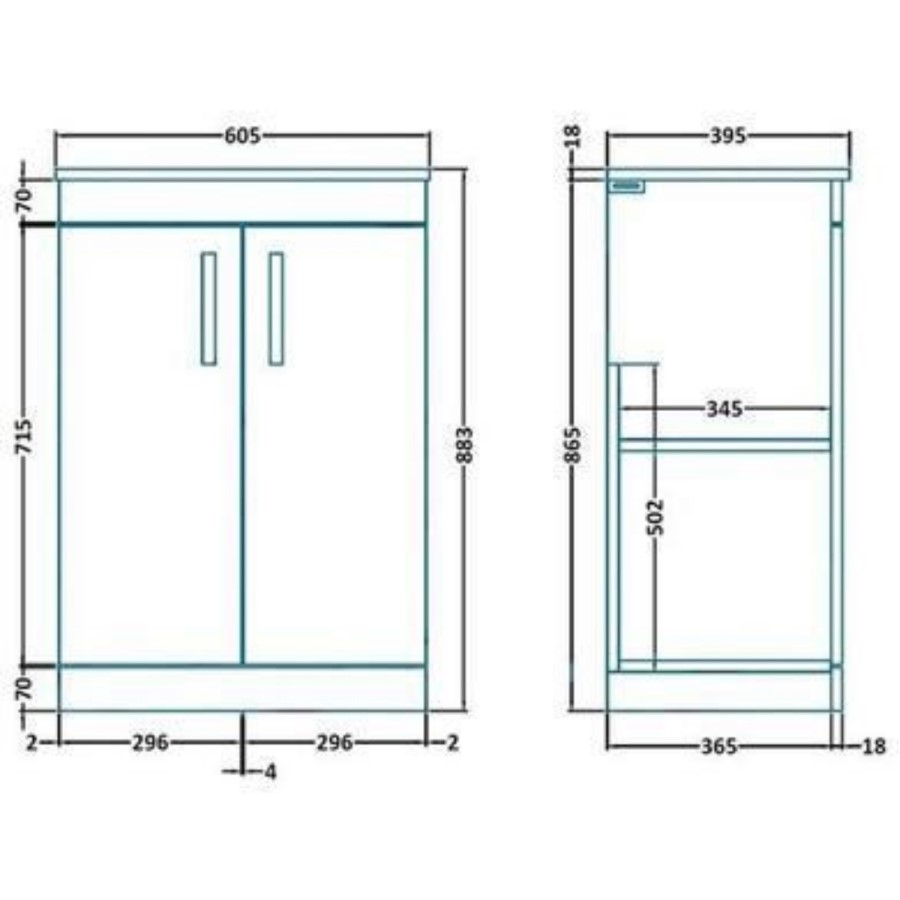 Athena Gloss Grey 600mm Two Door Vanity Unit