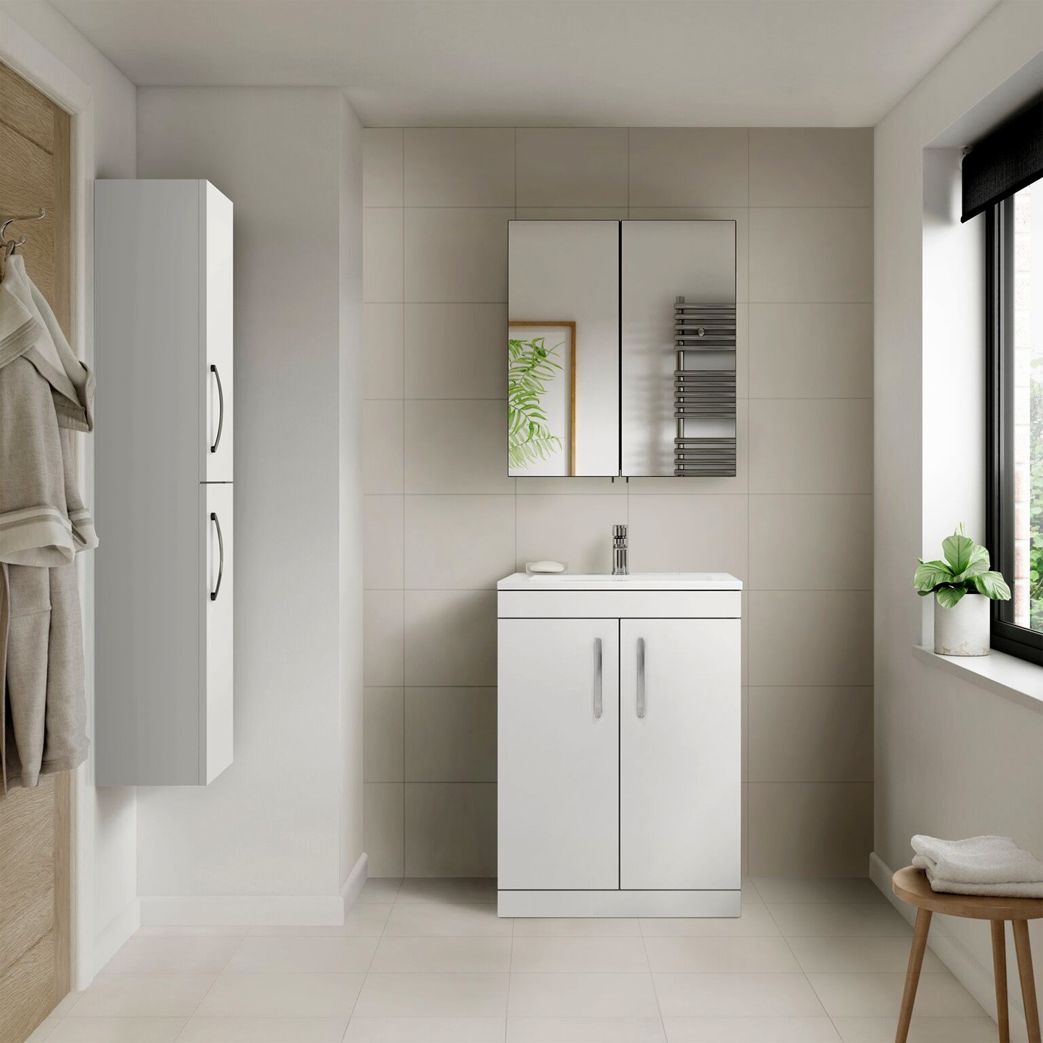 Athena White 600mm Two Door Vanity Unit Better Bathrooms Athena White 600mm Two Door Vanity Unit