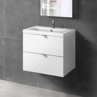 Fusion 600mm White Gloss Wall Hung Two Drawer Vanity Unit