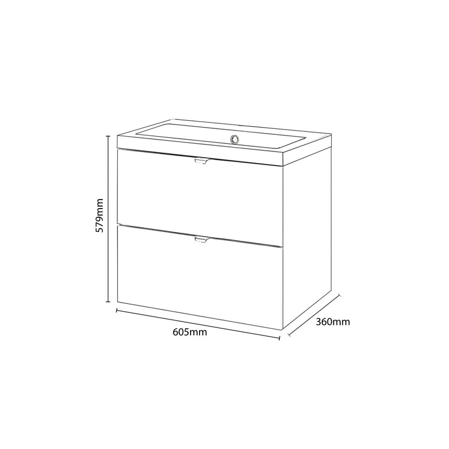 Fusion 600mm White Gloss Wall Hung Two Drawer Vanity Unit