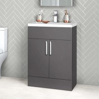 Fusion 600mm Grey Gloss Freestanding Two Door Vanity Unit Fusion 600mm Grey Gloss Freestanding Two Door Vanity Unit