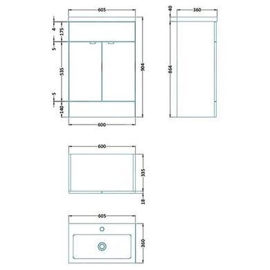 Fusion 600mm Grey Gloss Freestanding Two Door Vanity Unit