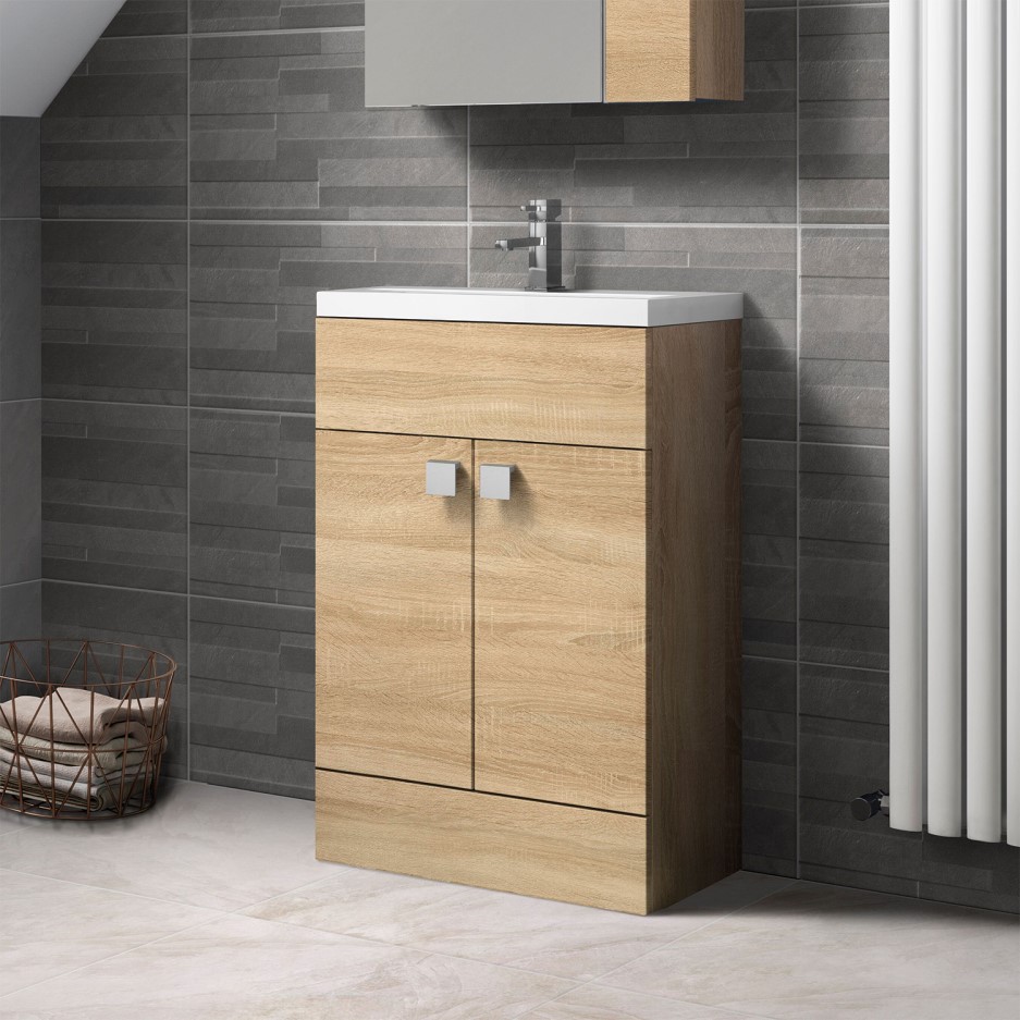 Austin 600mm Natural Oak Freestanding Two Door Vanity Unit Better