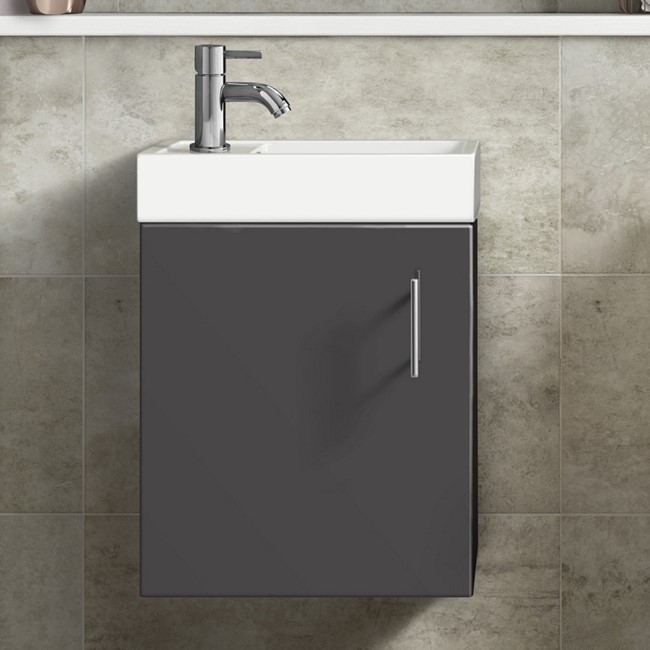 400mm Cloakroom Gloss Grey Wall Hung Vanity Unit - Ashford Range