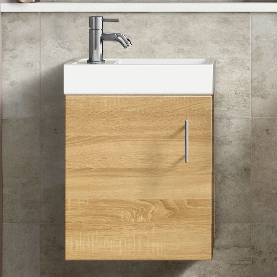 Athena Cloakroom 400 Natural Oak Vanity Unit