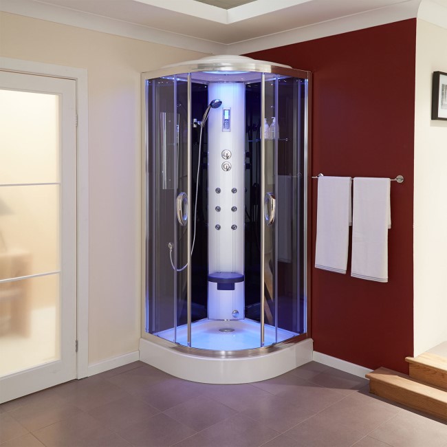 900 Quadrant Steam Shower Cabin with 6 Body Jets with Round and Square