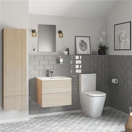 Boston 600 Sandy Oak Wall Mounted Furniture Pack with Boston Close Coupled Toilet