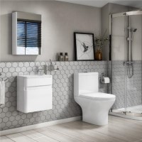 Close Coupled Toilet & White Gloss 410mm Vanity Basin Unit Suite - Portland Close Coupled Toilet & White Gloss 410mm Vanity Basin Unit Suite - Portland