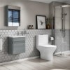 Cloakroom Suite with Grey Wall Hung Vanity &amp; Close Coupled Toilet - Portland