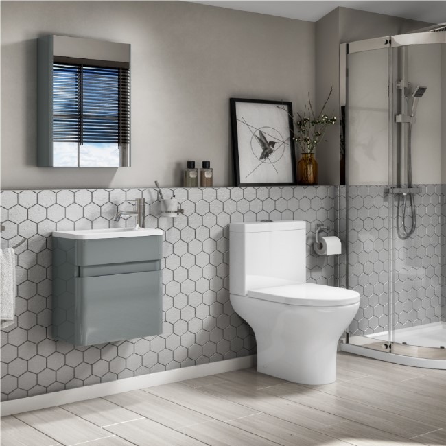Cloakroom Suite with Grey Wall Hung Vanity & Close Coupled Toilet - Portland