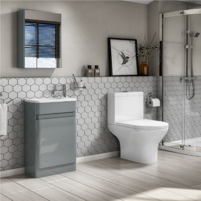 Cloakroom Suite with Grey Vanity & Close Coupled Toilet - Portland