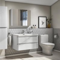 Portland 800 Wall Mounted Ice White Gloss Vanity Unit with Portland Close Coupled Toilet Suite Portland 800 Wall Mounted Ice White Gloss Vanity Unit with Portland Close Coupled Toilet Suite