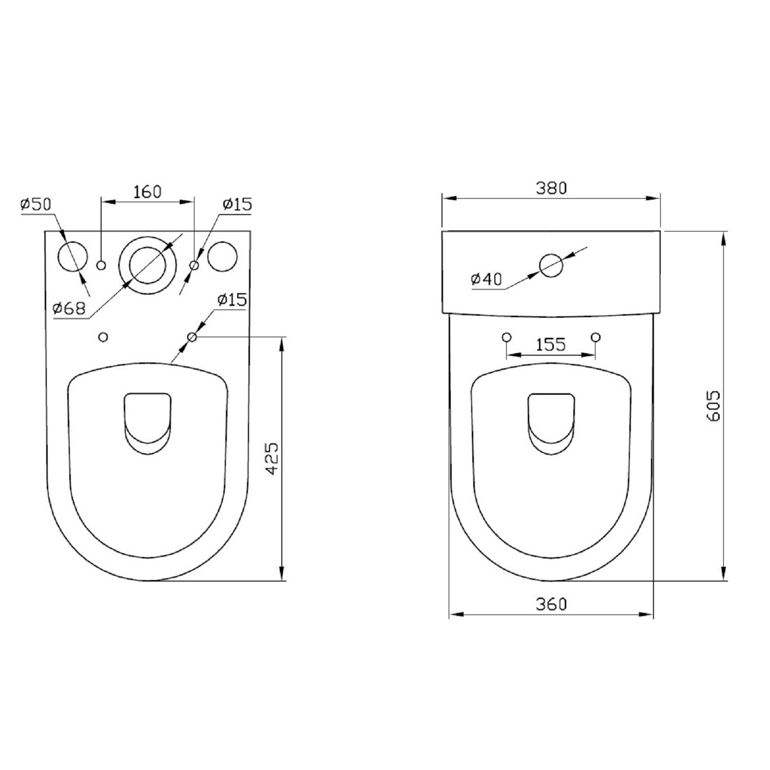 Horizon Celia Short Projection Open Back Close Coupled Toilet with