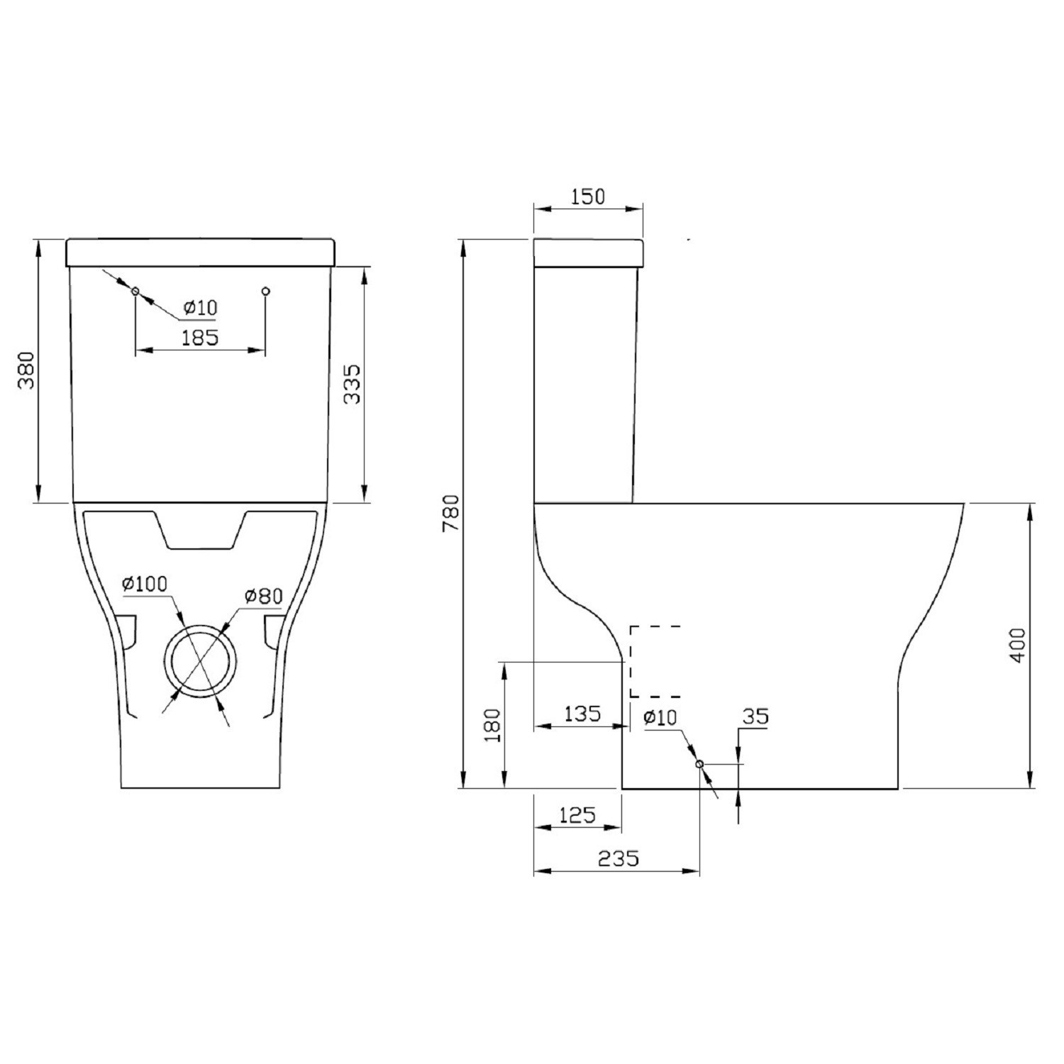 Horizon Celia Short Projection Open Back Close Coupled Toilet with