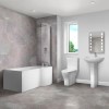 Right Hand P Shaped Bath Suite with Portland Toilet &amp; Basin - Includes Front Panel &amp; Screen