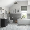 Portland 600 Floor Standing Storm Grey Gloss Vanity Unit with Right Hand Bath and Close Coupled Toil