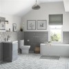 Portland 600 Floor Standing Crisp Mist Gloss Vanity Unit with Right Hand Bath and Close Coupled Toil