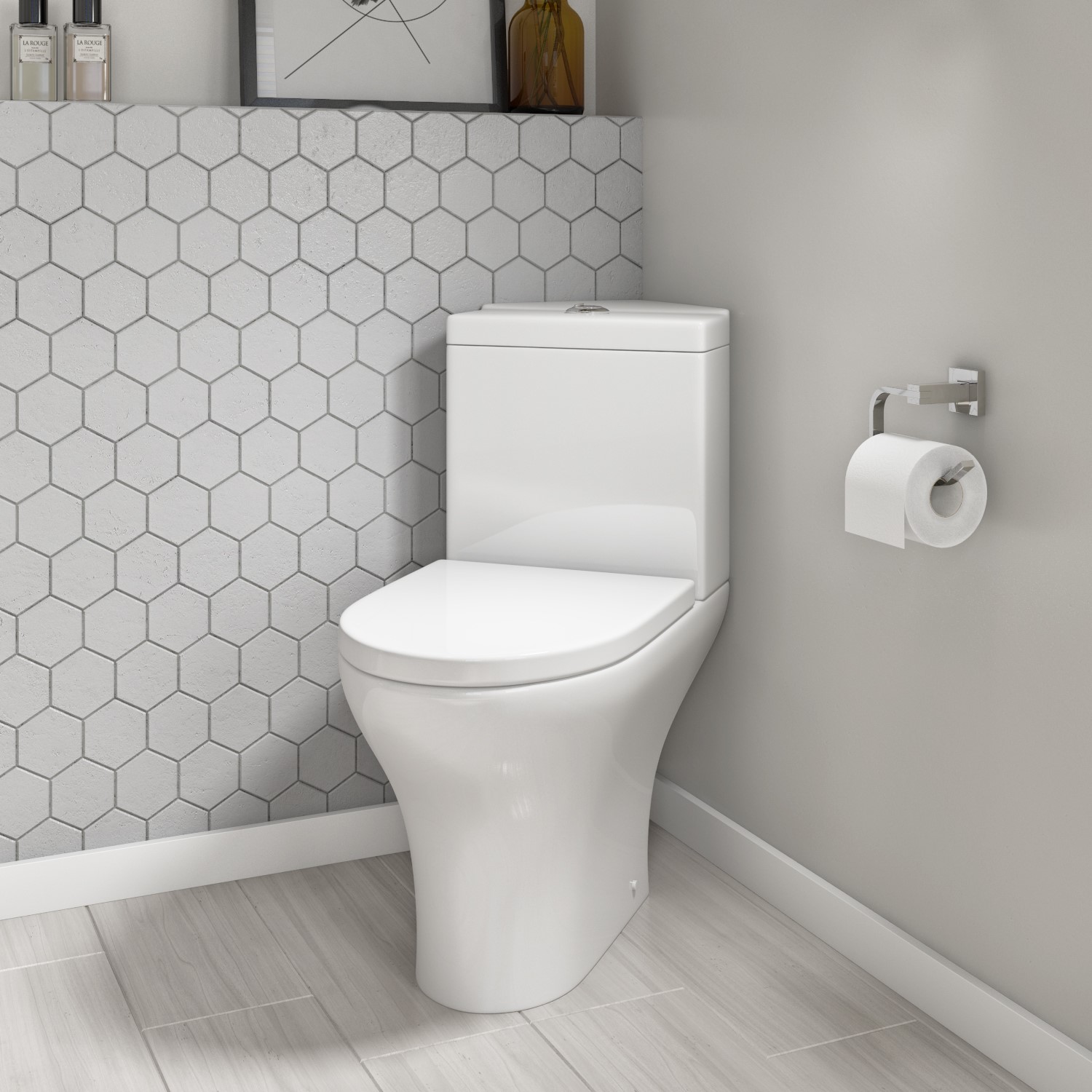 Modern Bathroom Corner Toilet Close Coupled WC Soft Close Seat Space Saving Cloakroom 