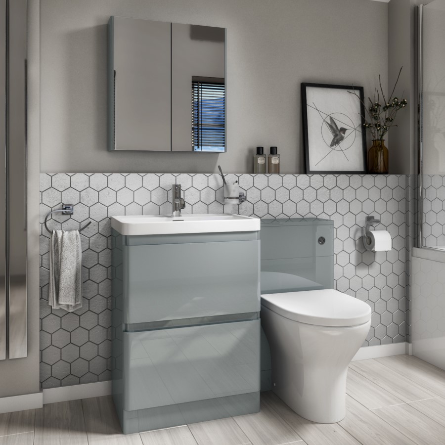 1100mm Light Grey Toilet and Sink Unit with Round Toilet- Portland