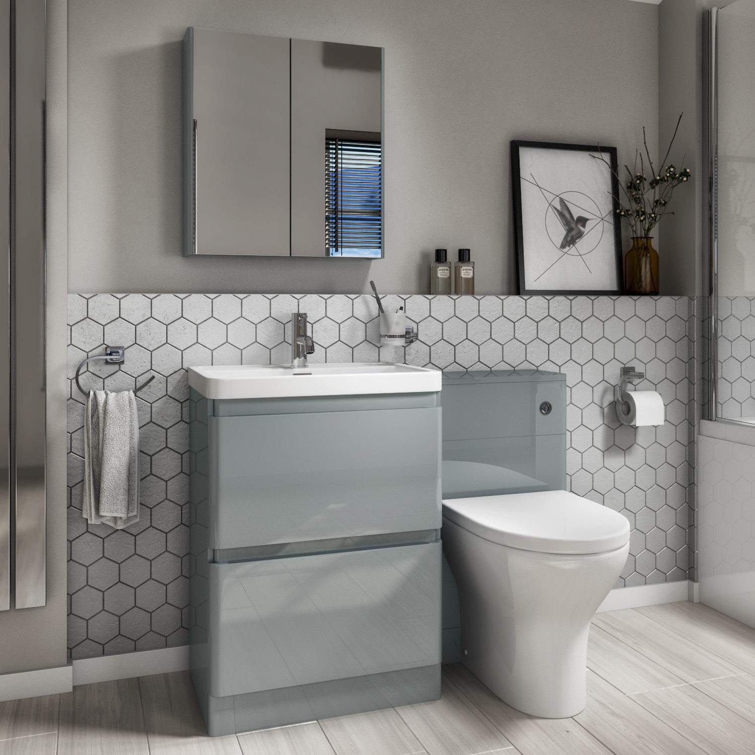 General Furniture Toilet & Basin Combination Unit -2 Drawer - Light Grey- Portland