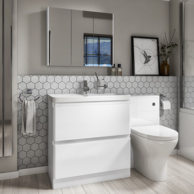 1300mm White Toilet and Sink Unit with Round Toilet- Portland
