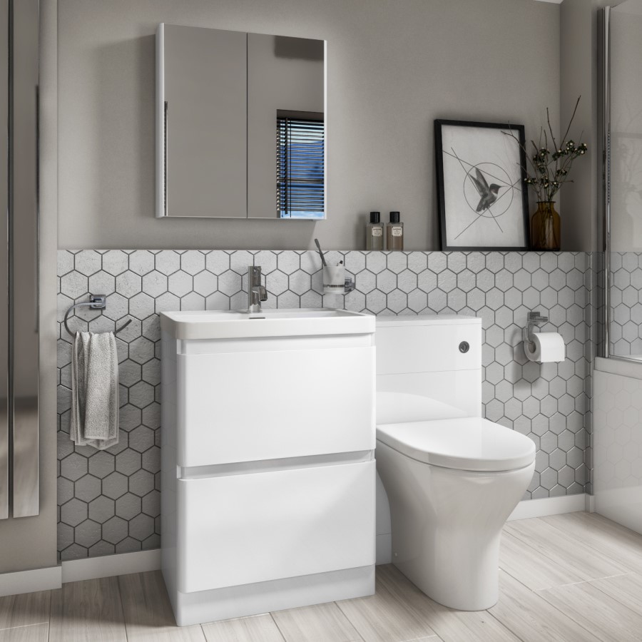 Toilet and Basin Combination Unit - 2 Drawer - White - Portland
